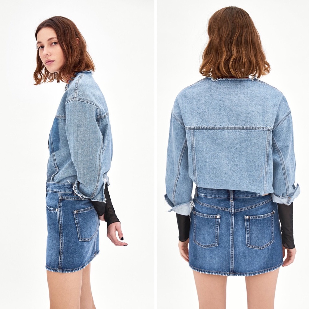 Zara | Distressed Jean Mini Skirt Med Wash Denim - Picture 2 of 8